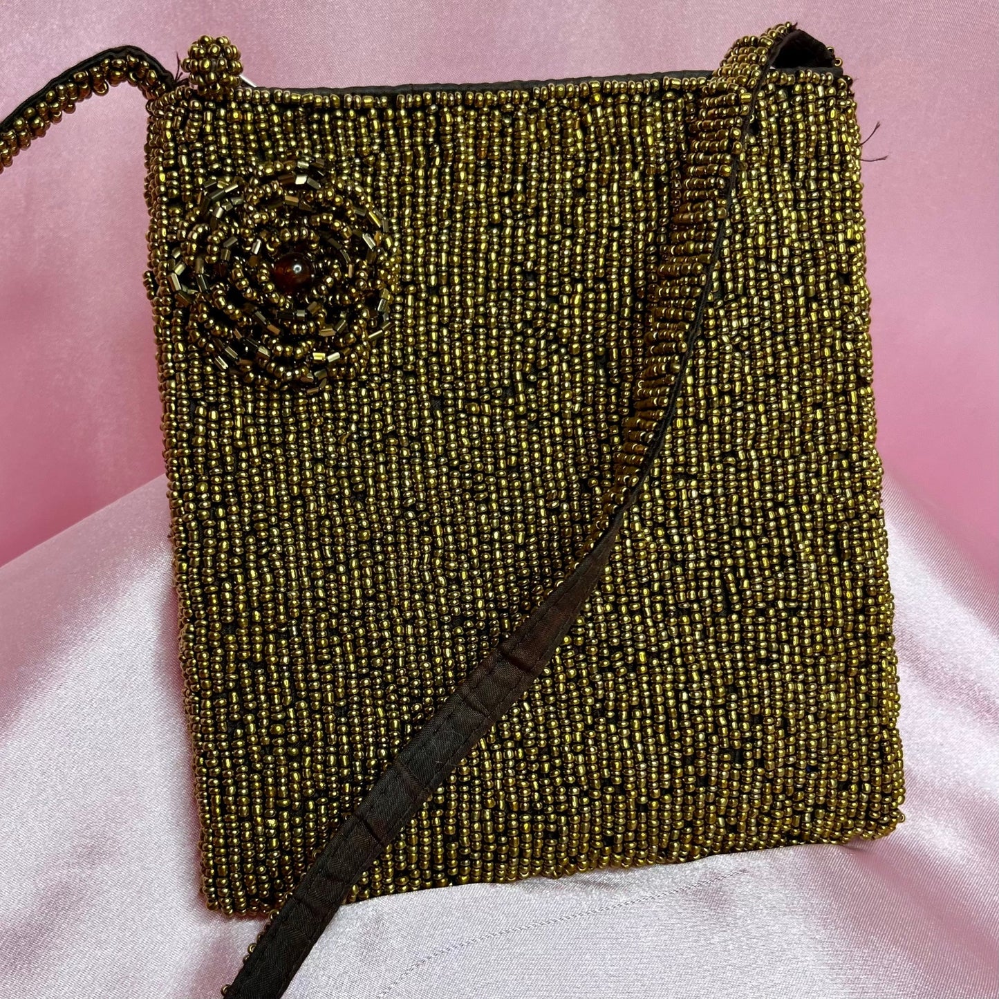 1990s bronze beaded cross body bag, unbranded