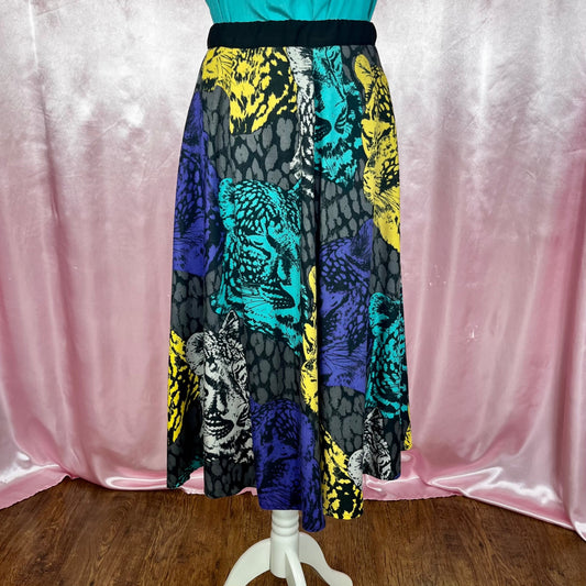 1980s leopard print midi skirt, handmade, size 8