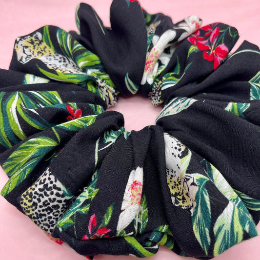 Oversize reworked tropical print scrunchie