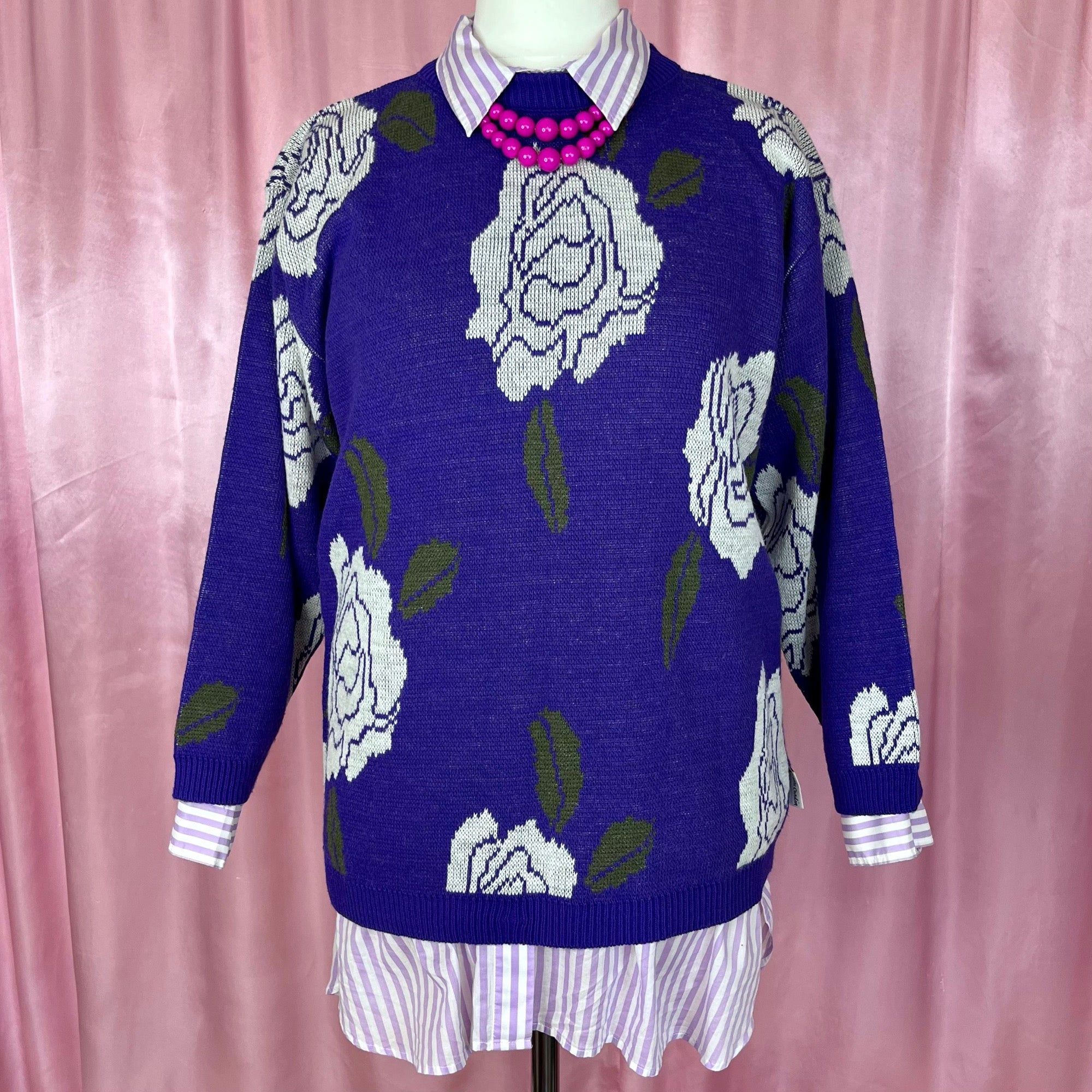 1980s purple floral jumper, by Pierre Cardin, size 14