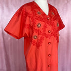 1980s red embroidered dress, by Donatella, size 14