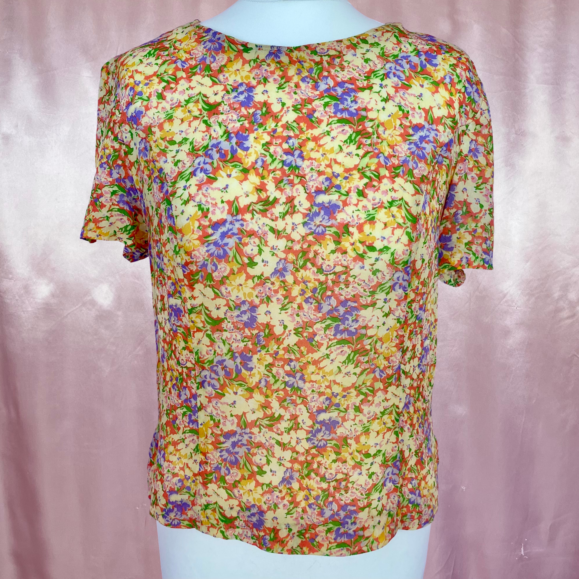 1980s sheer floral top, unbranded, size 10