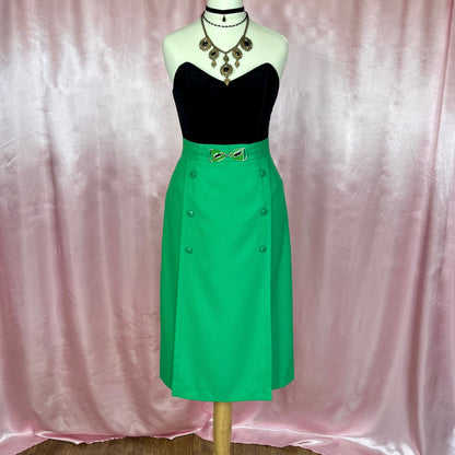 1970s Bright Green midi skirt, by Mistermonte, size 4