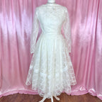 1950s White lace fit & flare dress, handmade, size 8