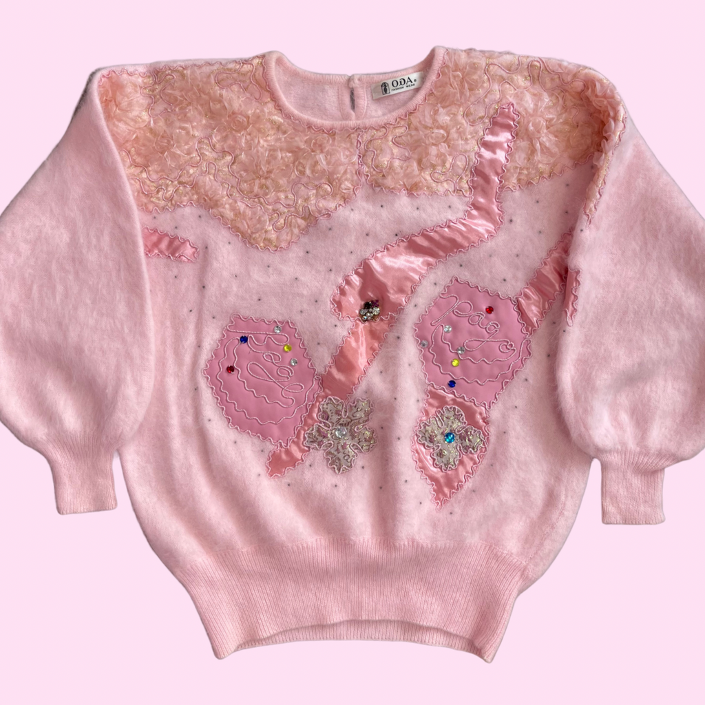 1980s Pink embellished jumper, by Oda, size 14