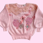1980s Pink embellished jumper, by Oda, size 14