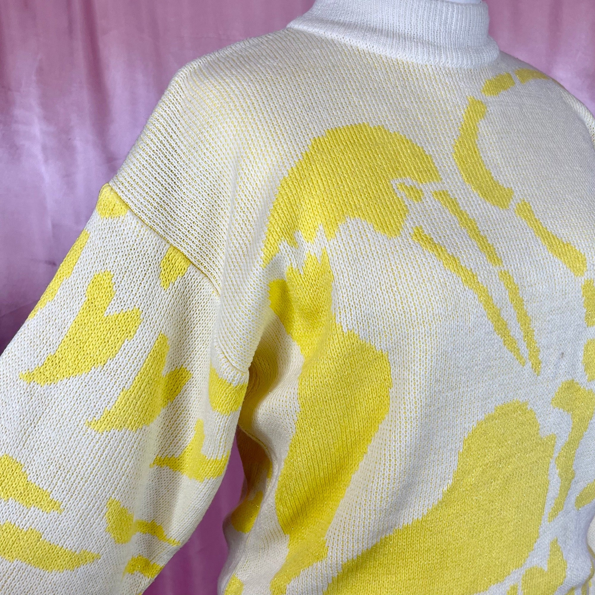 1980s yellow patterned jumper, unbranded, size 18
