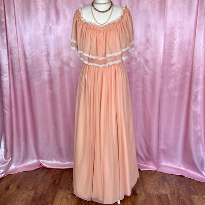 1980 Peach off shoulder dress, unbranded, size 8