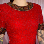 1980s Red beaded top, by Laurence Kazan, size 6