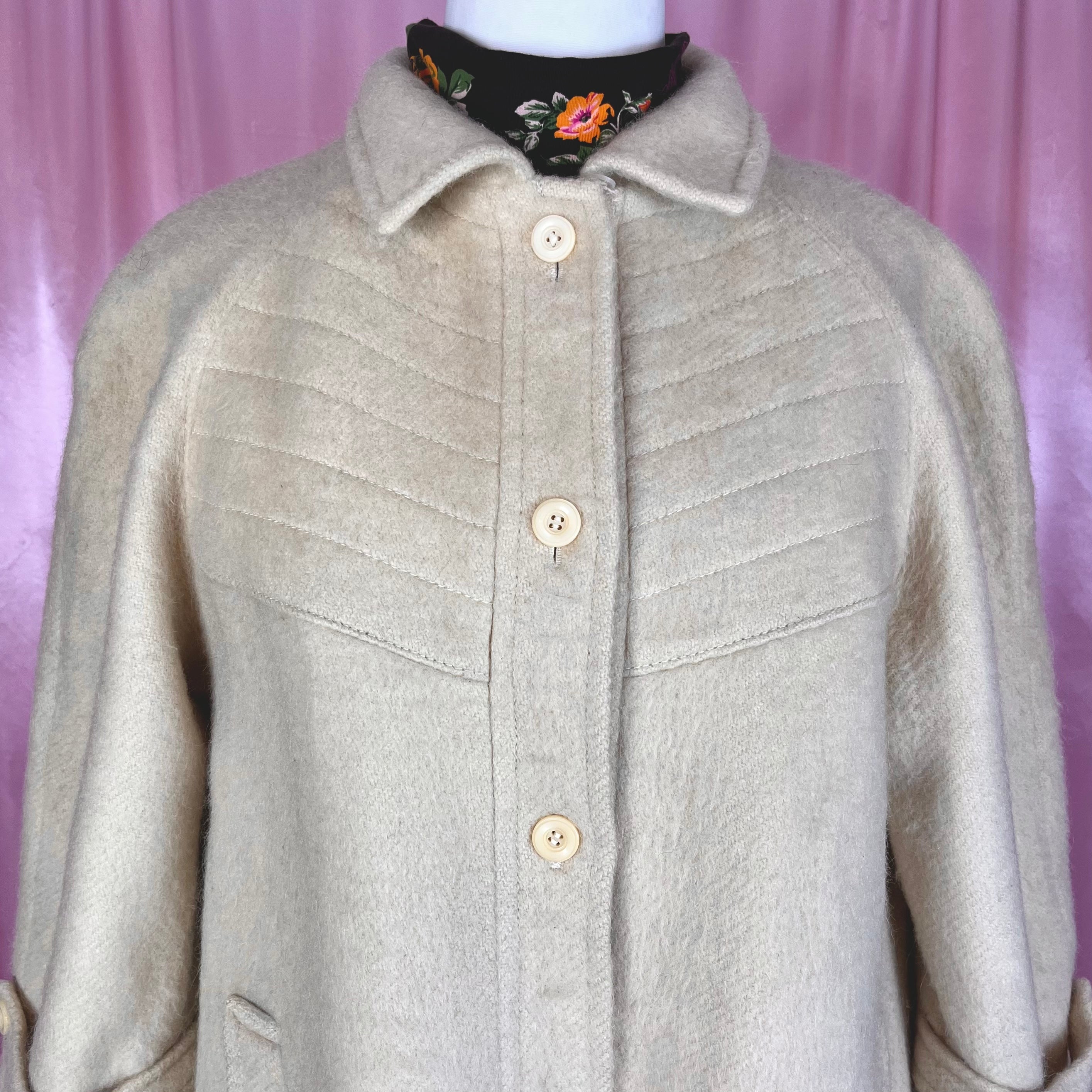 1980s Cream Wool swing coat, by C&A, size 18