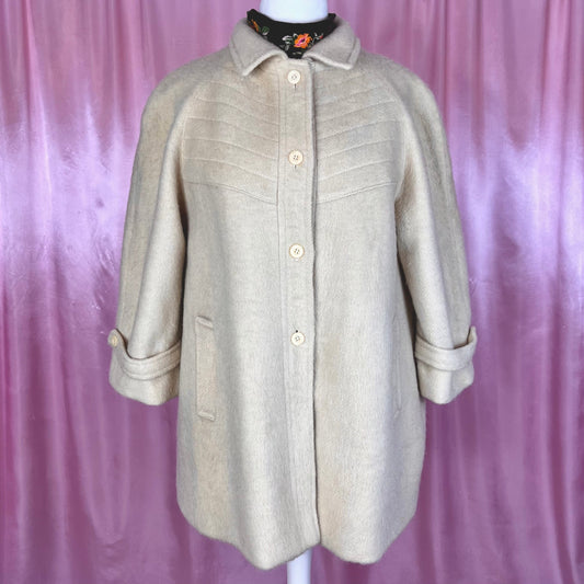 1980s Cream Wool swing coat, by C&A, size 18