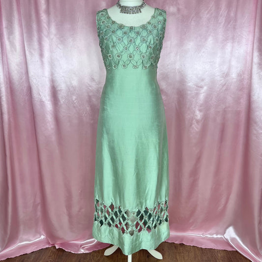 1960s Green evening dress, by Anne Gerrard, size 12/14