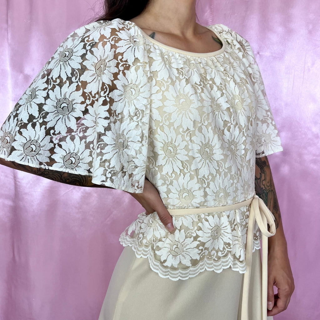 1970s Beige lace dress, by Dandi @ Berketex, size 8