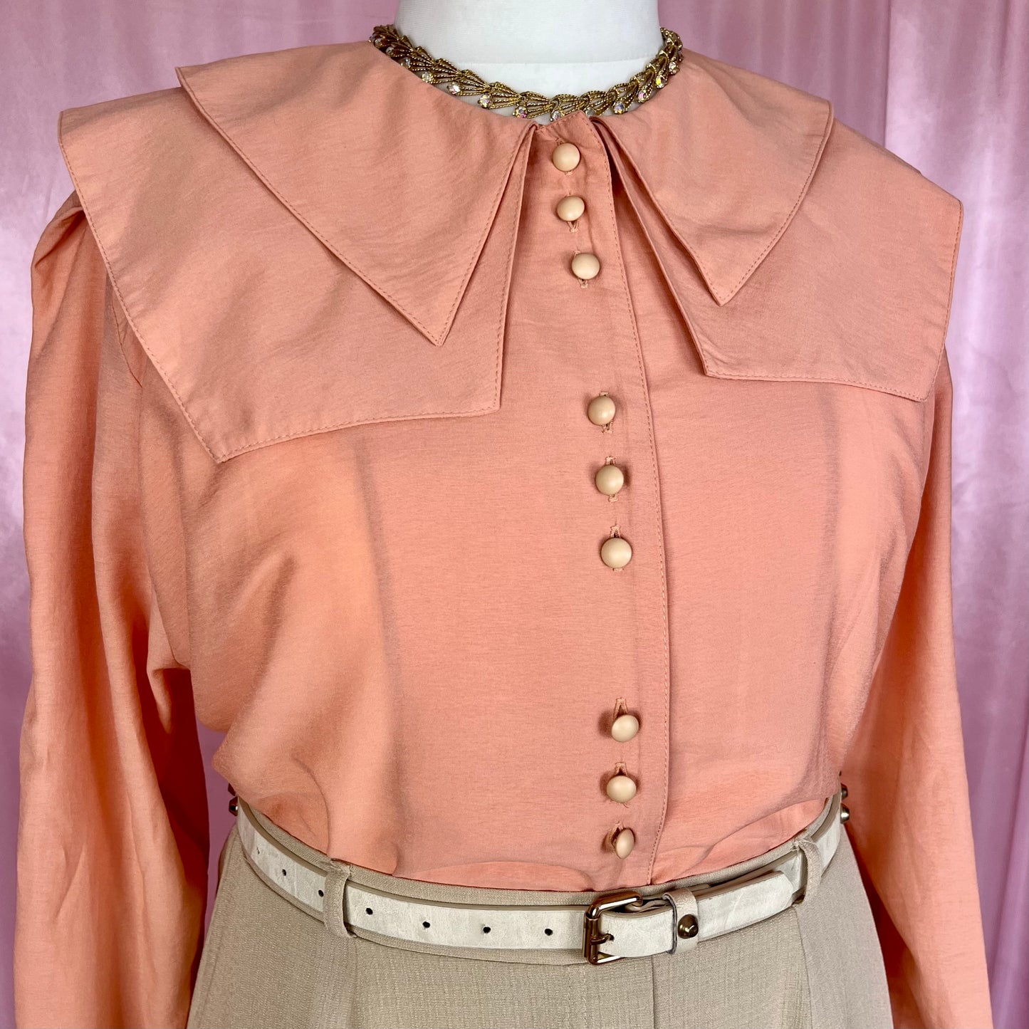 1980s Peach statement collar blouse, unbranded, size 18