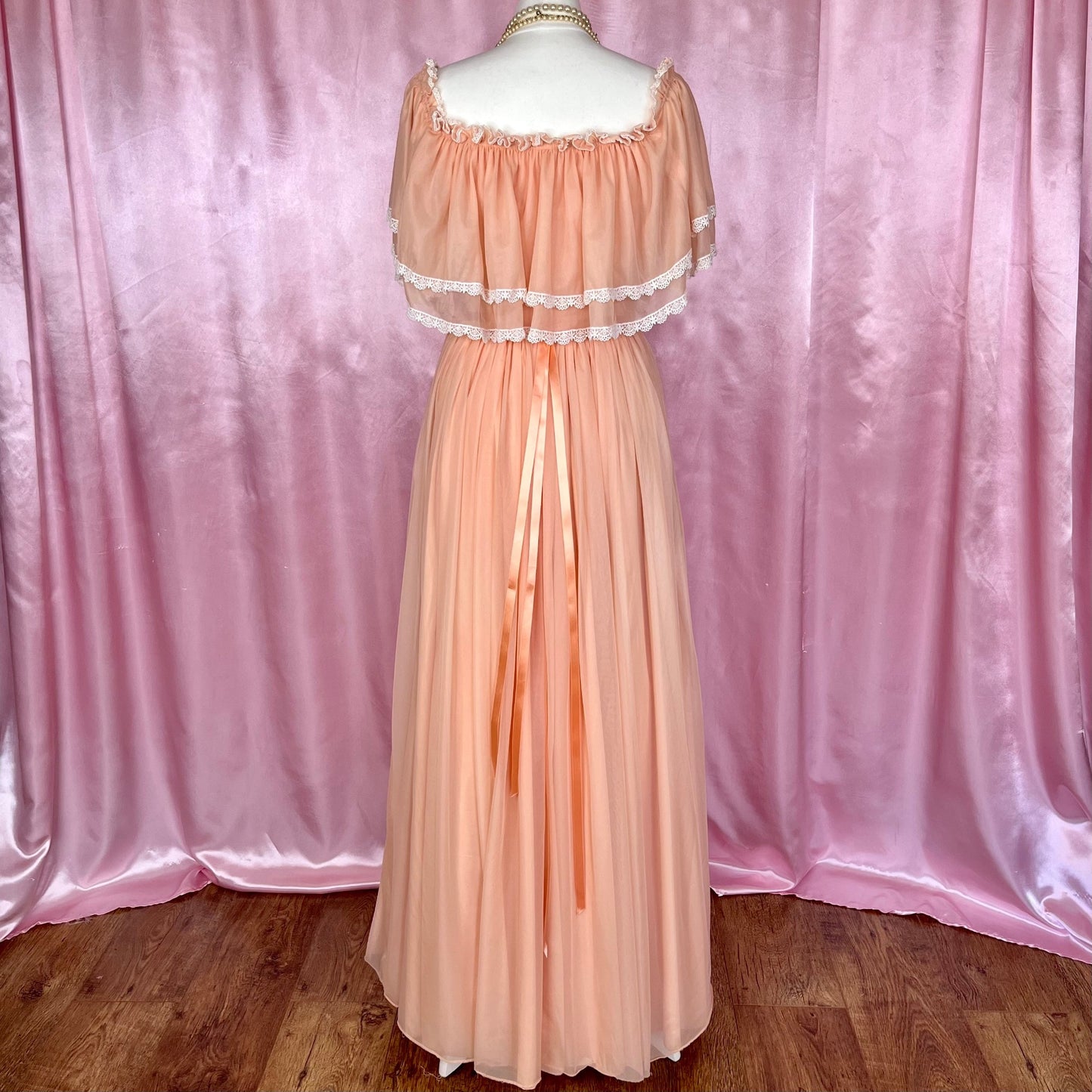 1980 Peach off shoulder dress, unbranded, size 8