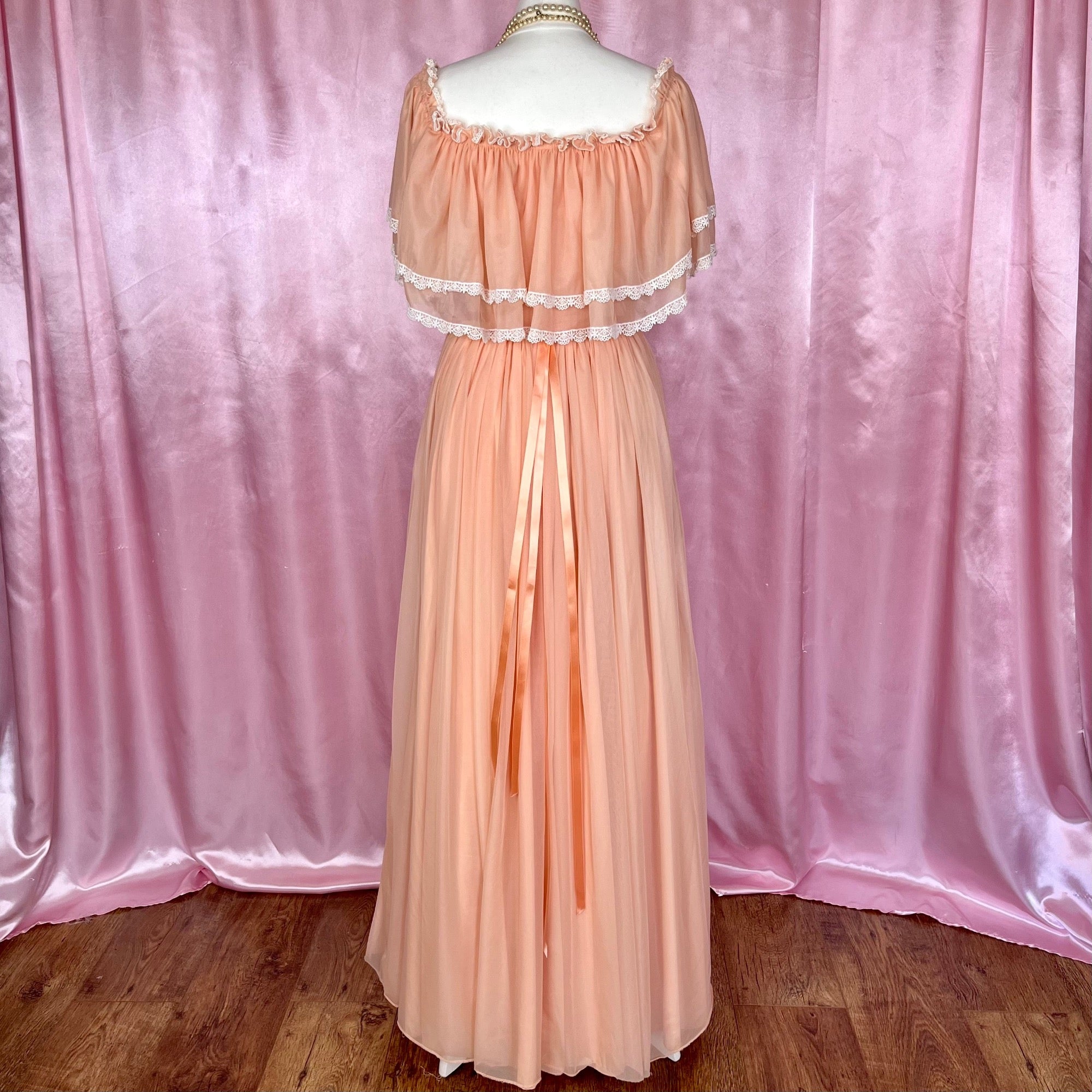 1980 Peach off shoulder dress, unbranded, size 8