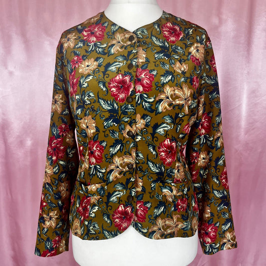 1980s Khaki floral blouse, by St Michael, size 14