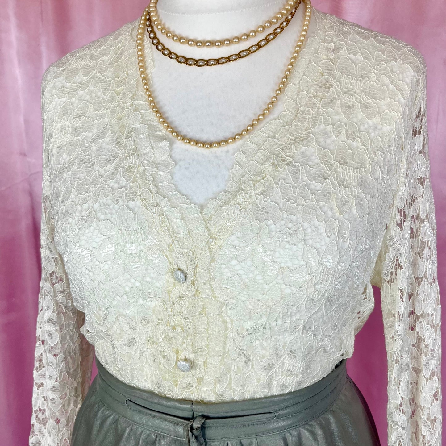 1990s Cream lace cardigan, by Allders, size 14