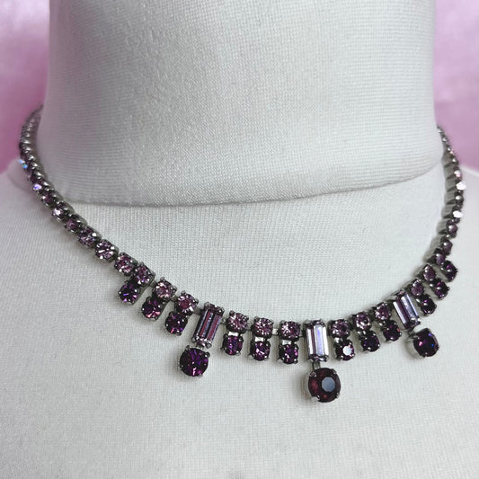 Silver & Purple 15” diamanté necklace