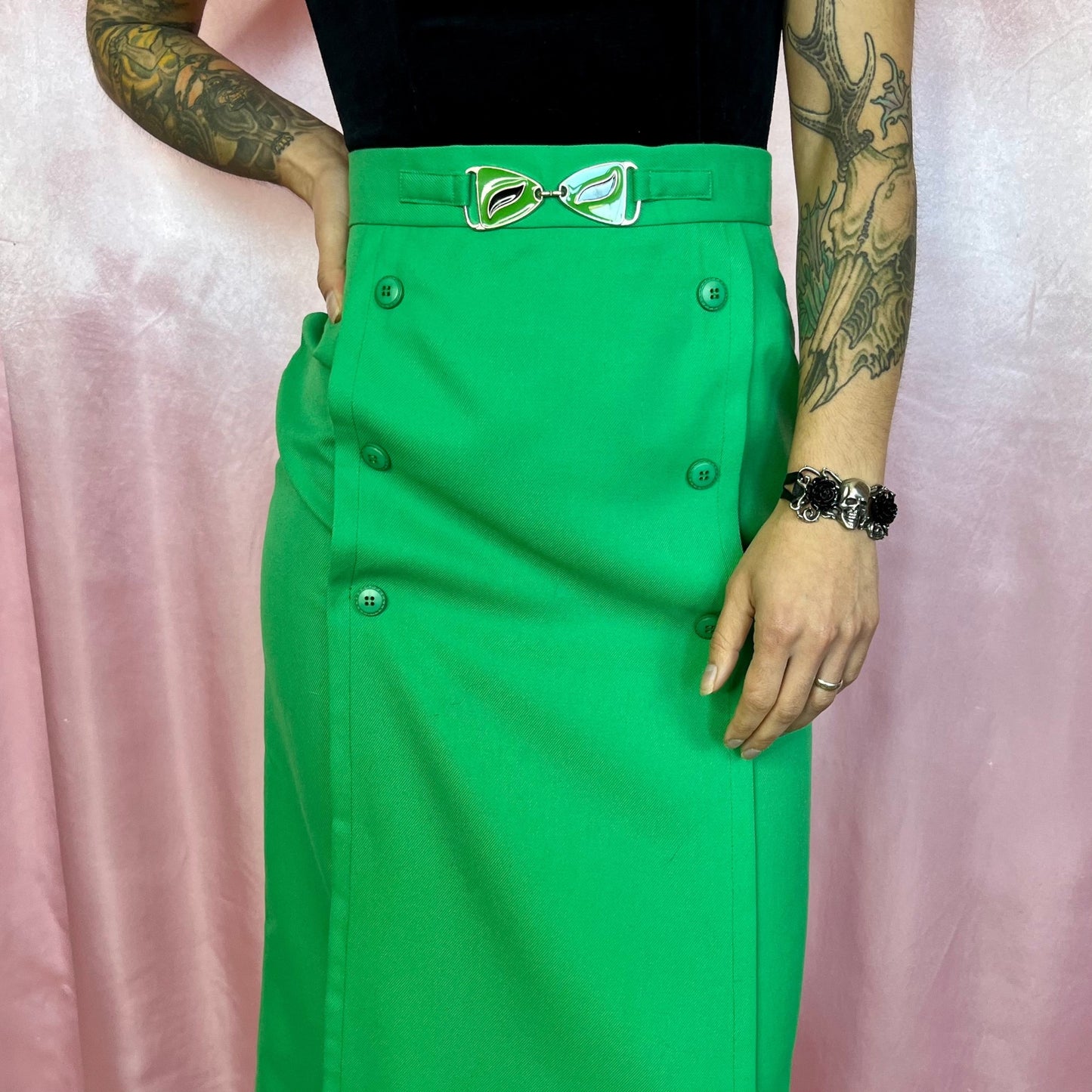 1970s Bright Green midi skirt, by Mistermonte, size 4