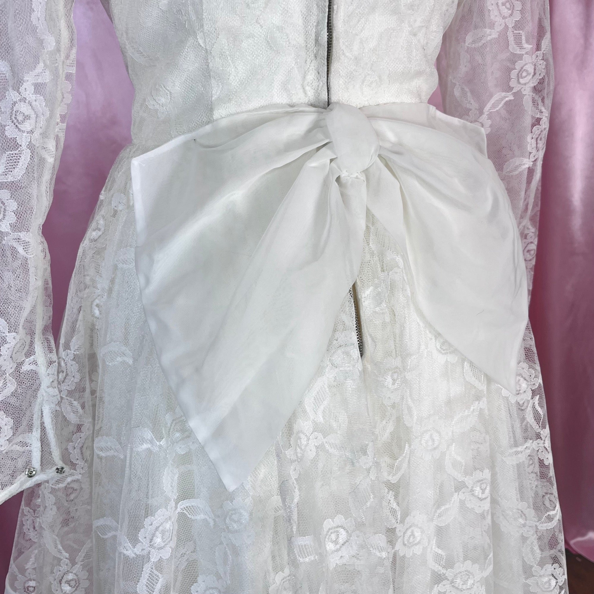 1950s White lace fit & flare dress, handmade, size 8