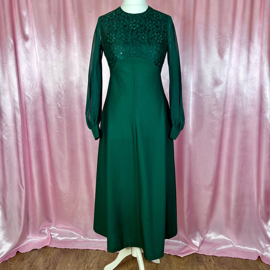 1970s Forest Green maxi dress, unbranded, size 12