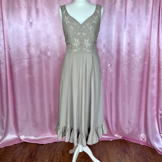 Reworked 1990s taupe midaxi dress, by BPC, size 12
