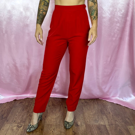 1980s Red viscose trousers, by Sportstaff, size 6