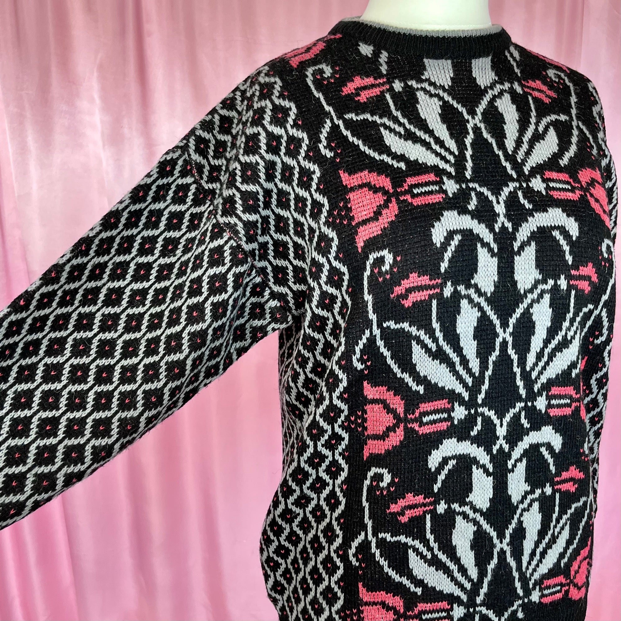 1980s black patterned jumper, by Honey, size 12