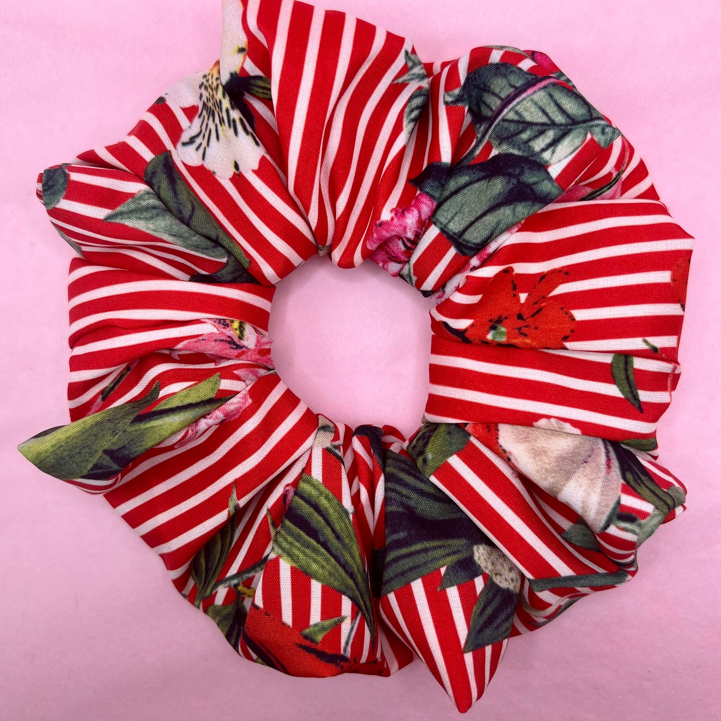 Reworked handmade red stripey scrunchie