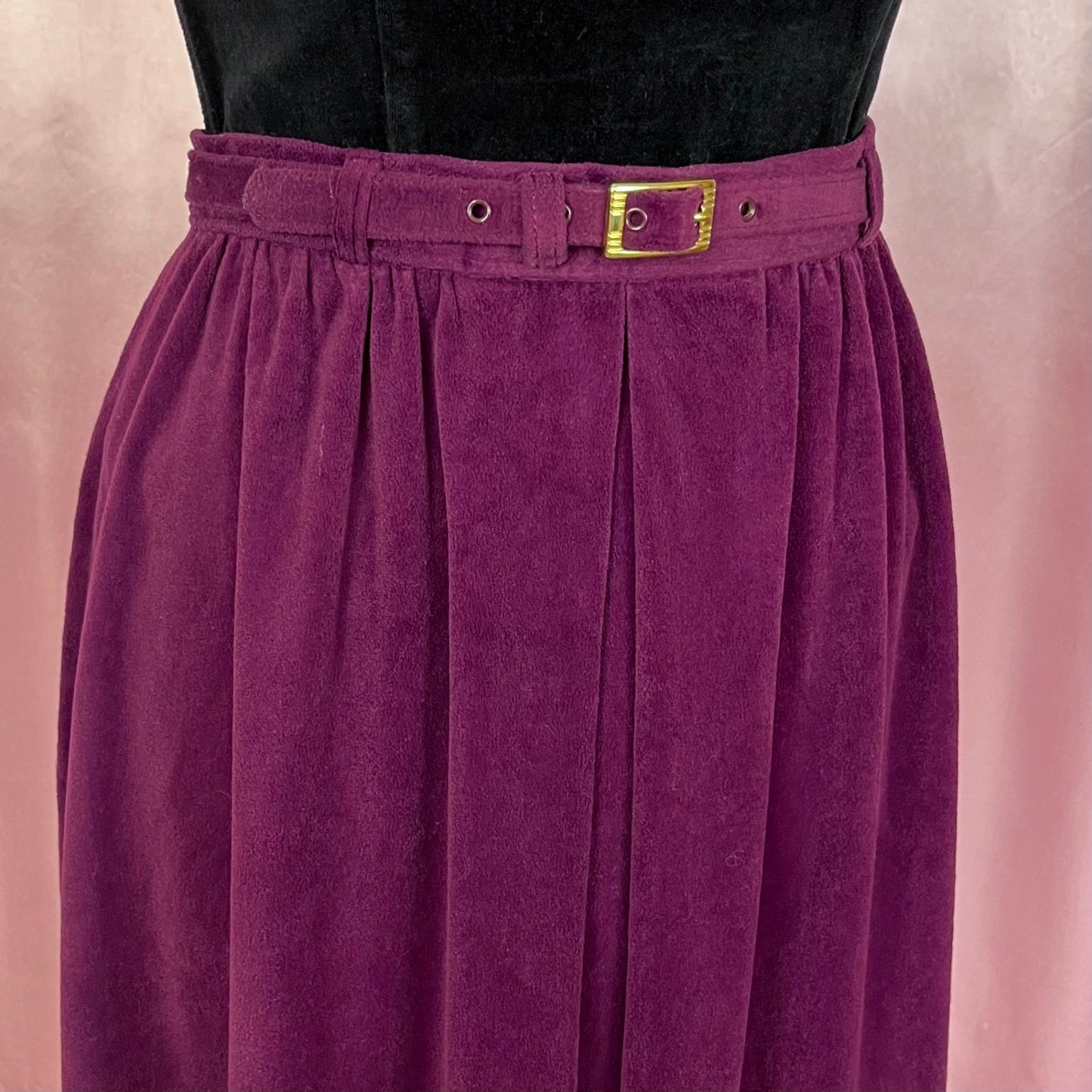 1980s Plum velvet belted skirt, by St Michael, size 8