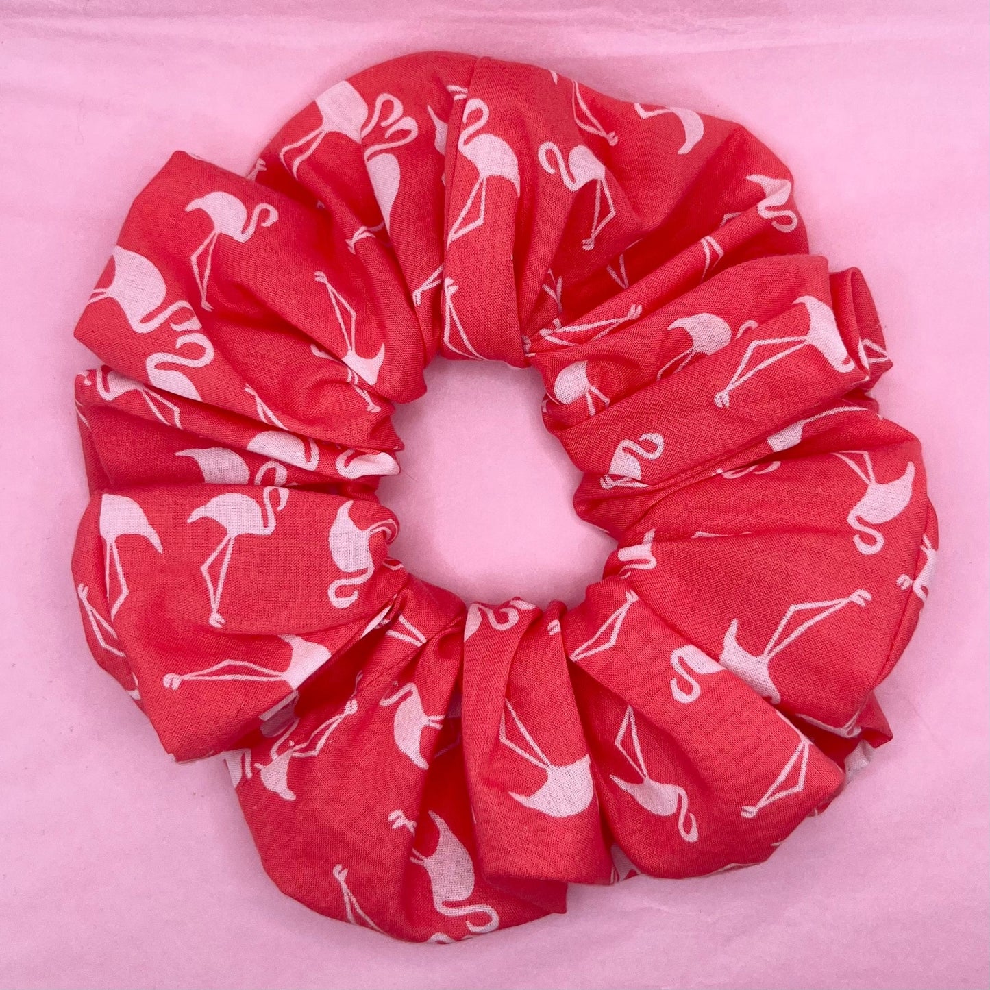 Reworked handmade Flamingo print scrunchie