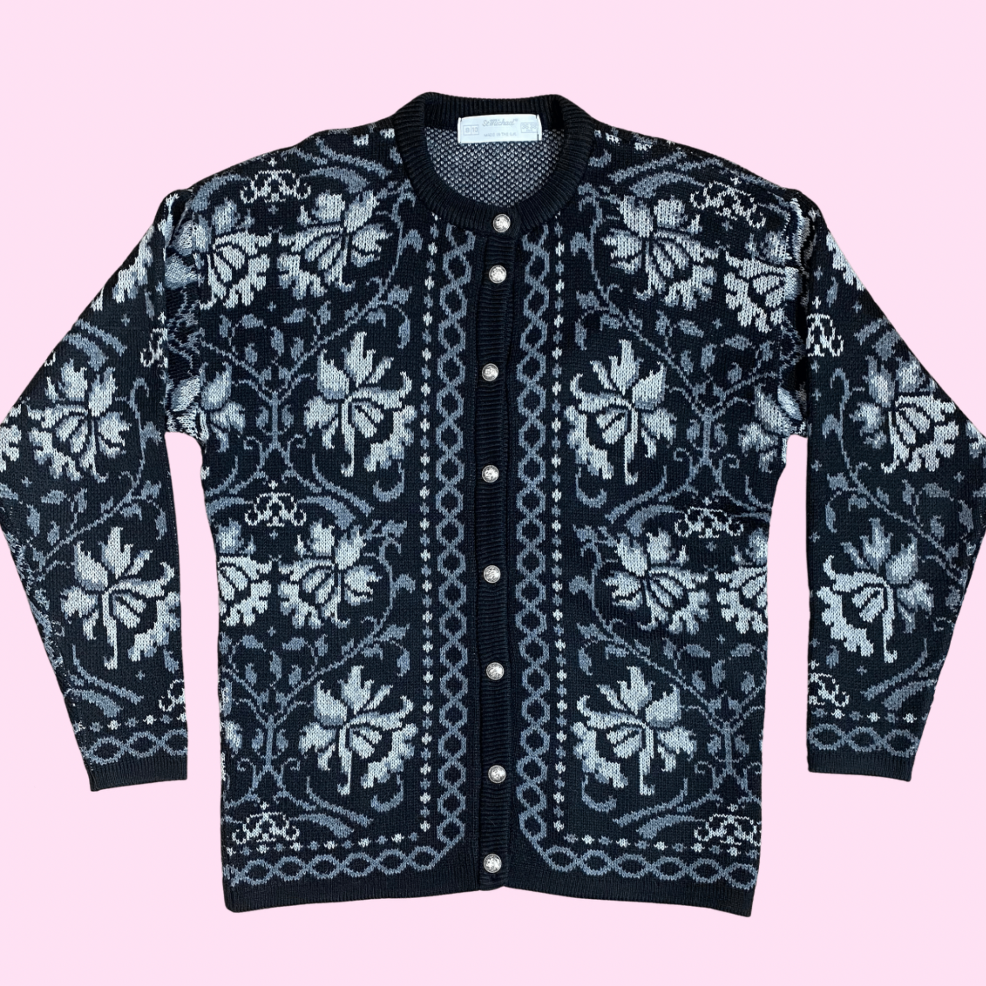 1980s Black patterned cardigan, by St Michael, size 8