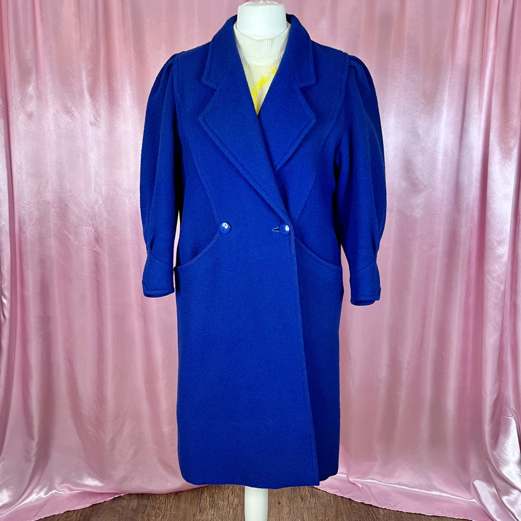 1980s Blue statement wool coat, by BHS, size 14/16