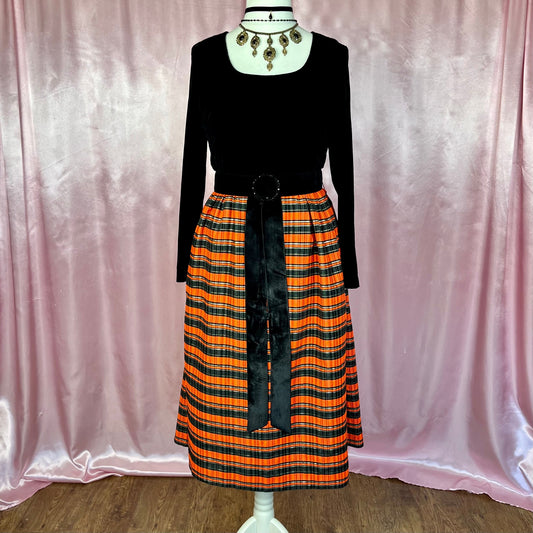 1960s velvet & tartan dress, by Montigo Bay, size 14
