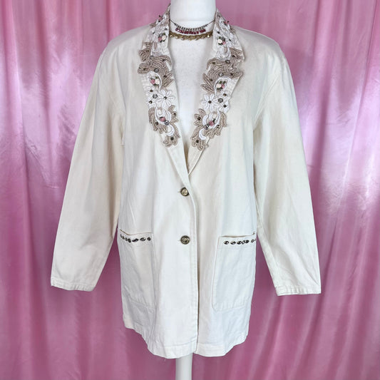 1980s embellished denim jacket, unbranded, size 14/16