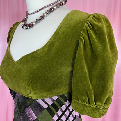 1970s Green & Purple dress, by Jean Varon, size 8