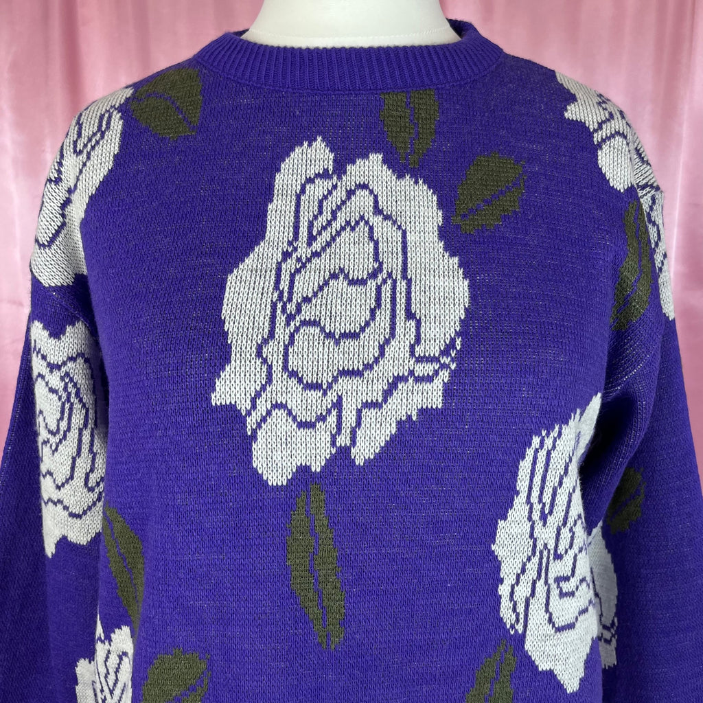 1980s purple floral jumper, by Pierre Cardin, size 14