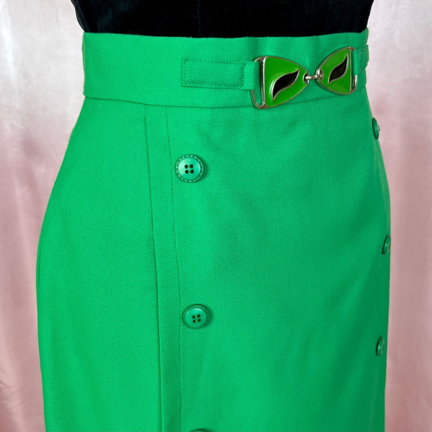 1970s Bright Green midi skirt, by Mistermonte, size 4