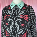 1980s black patterned jumper, by Honey, size 12
