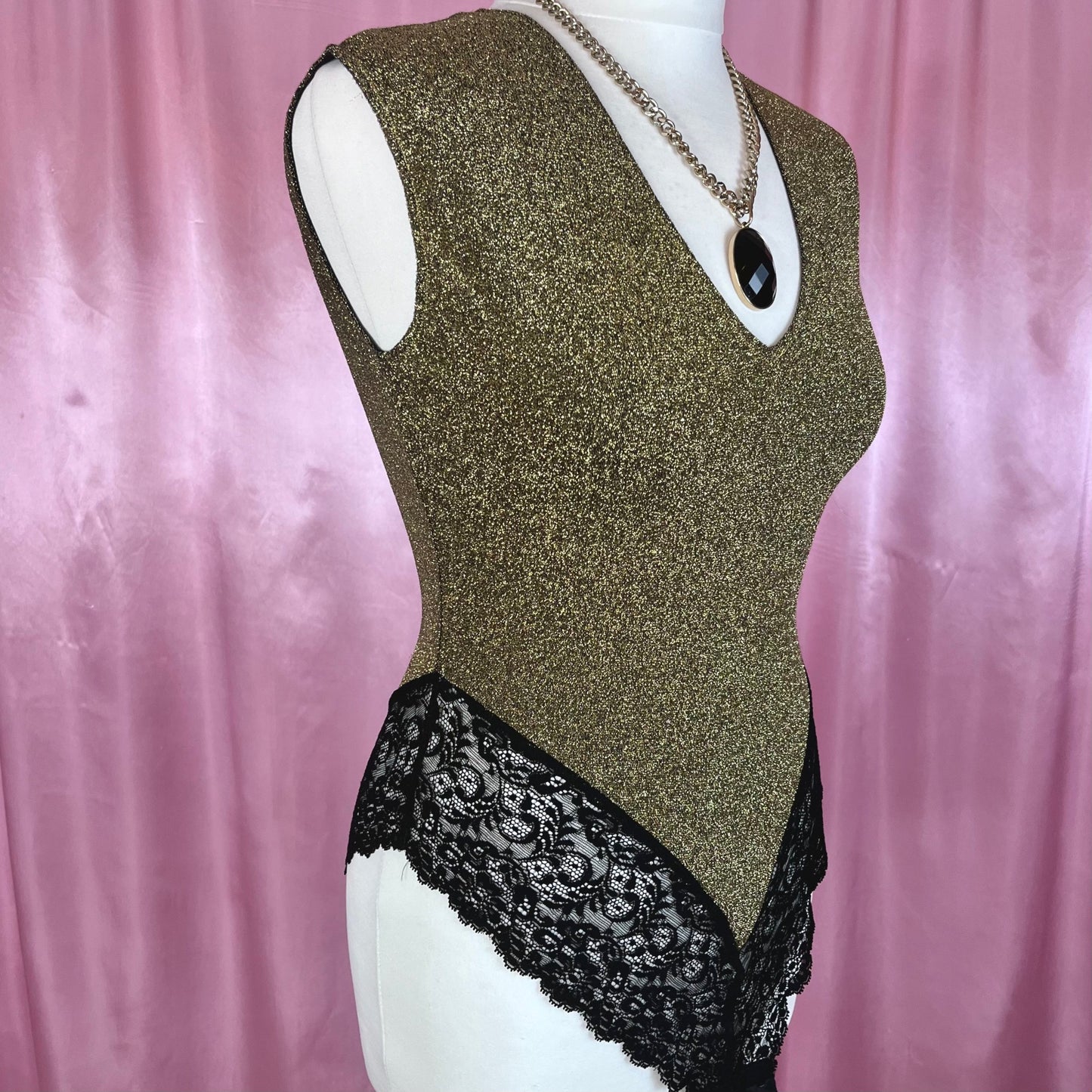 1980s Black & Gold bodysuit, unbranded, size 8