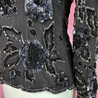 1980s black bead & sequin top, by Reine Seide, size 8