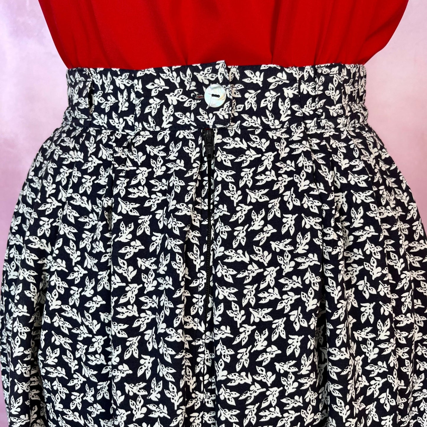 1990s Navy ditsy print skirt, by C&A, size 14