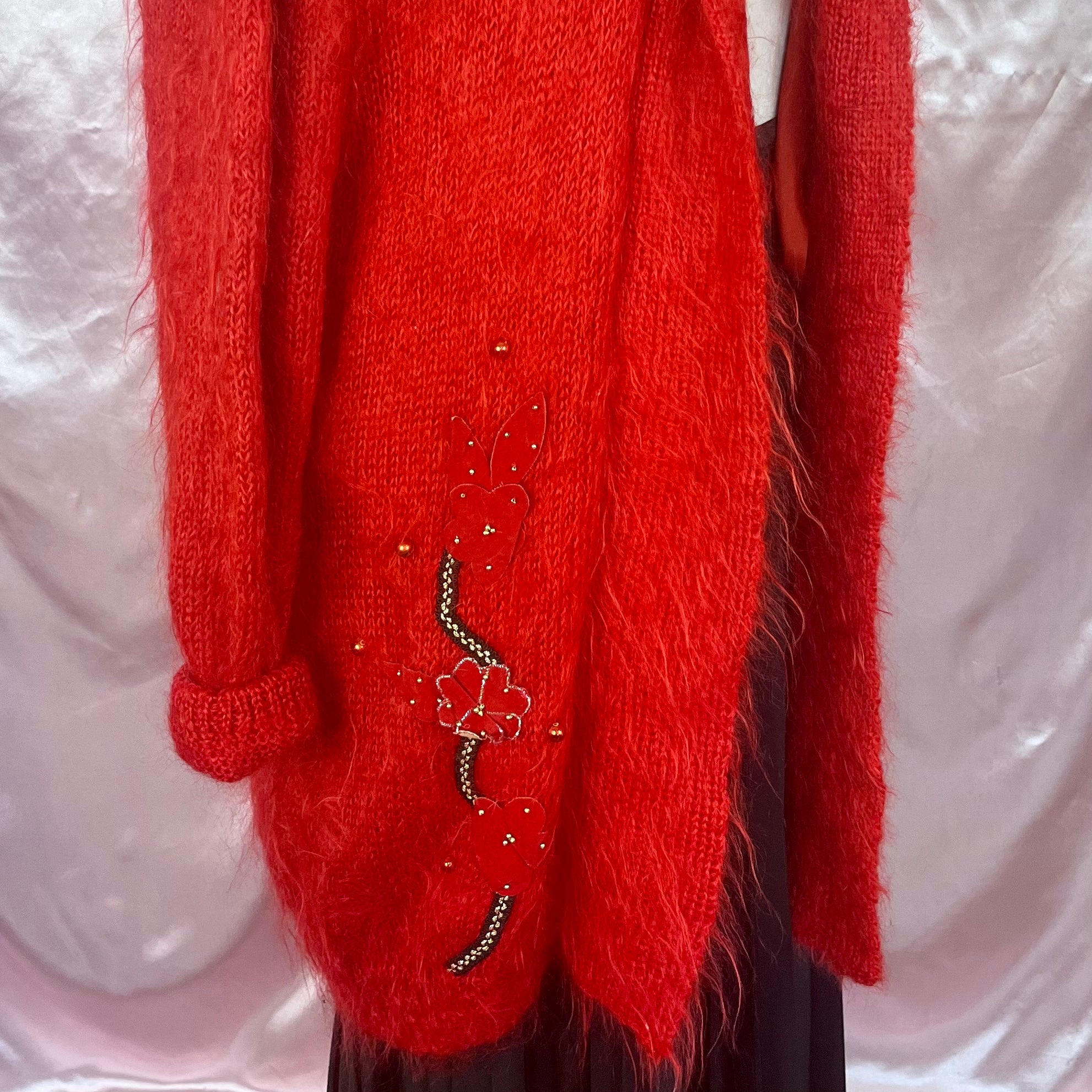 1980s Red mohair coatigan, unbranded, size 16