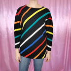 1980s black rainbow stripe jumper, by Fairtex, size 8