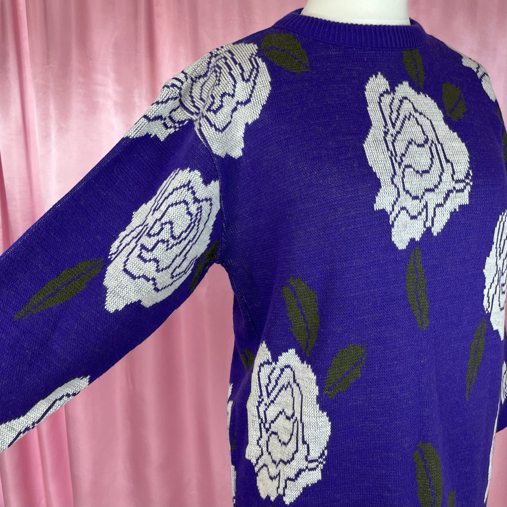 1980s purple floral jumper, by Pierre Cardin, size 14