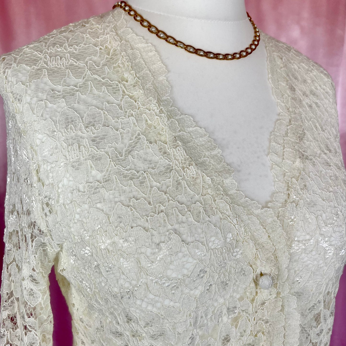 1990s Cream lace cardigan, by Allders, size 14