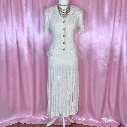 1980s Embellished crinkle dress, by MZM sport, size 14