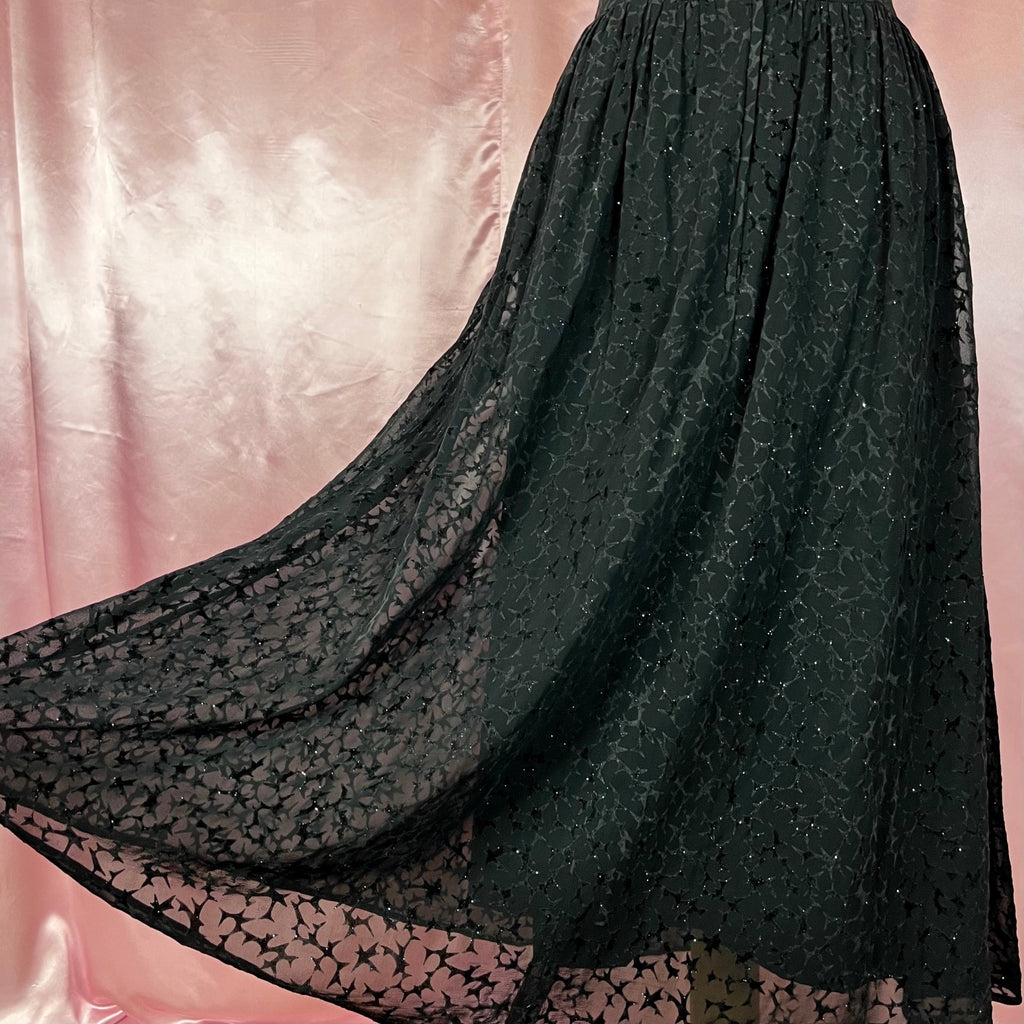 1980s Flocked sparkly prom dress, by Top notch, size 6