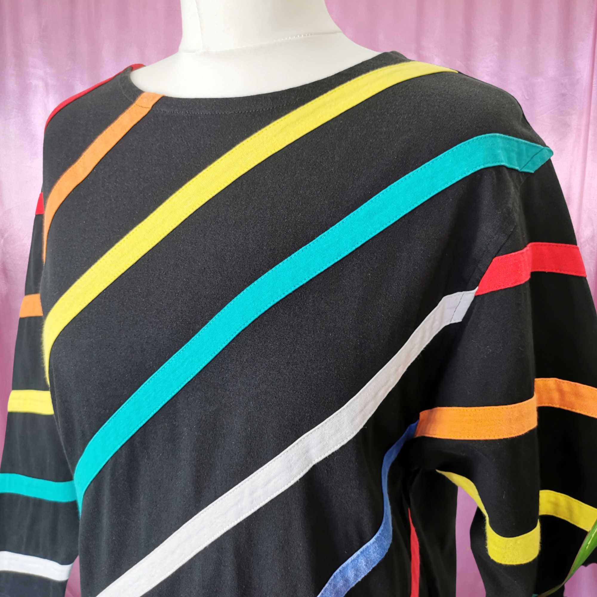 1980s black rainbow stripe jumper, by Fairtex, size 8